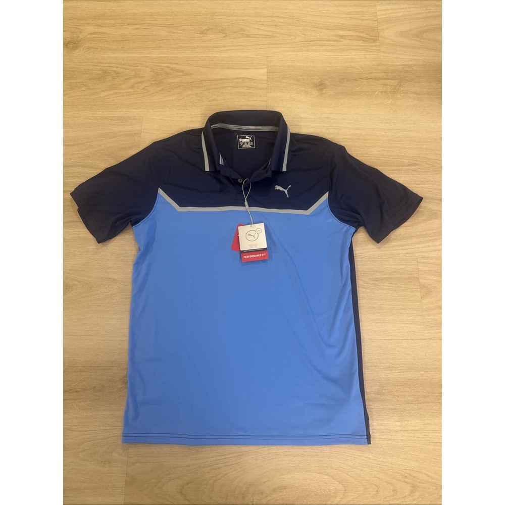 Puma Bonded Tech Polo Shirt Men's Small Blue Peacoat Marina UPF 40 Golf NWT